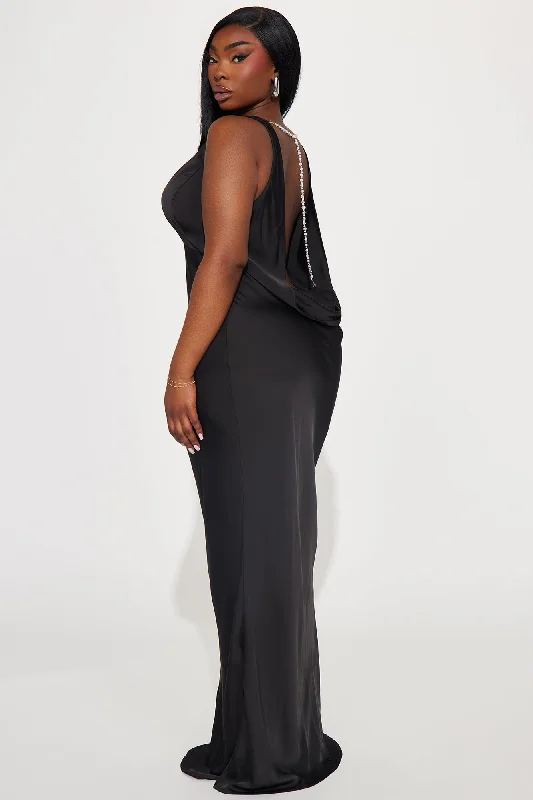 Ariel Backless Satin Gown - Black