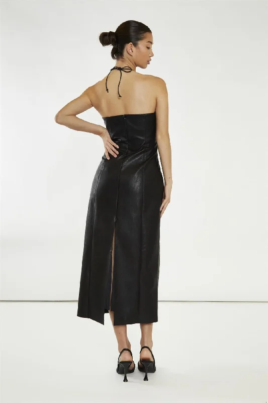 Black PU Halterneck Maxi-Dress