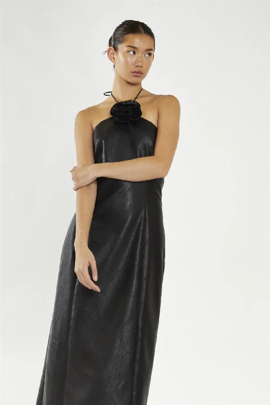 Black PU Halterneck Maxi-Dress