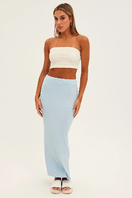 Blue High Waist Jersey Skinny Maxi Skirt