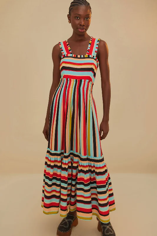 Color Stripes Sleeveless Maxi Dress