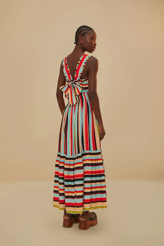 Color Stripes Sleeveless Maxi Dress