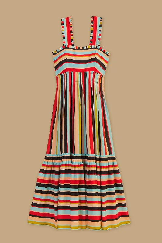 Color Stripes Sleeveless Maxi Dress