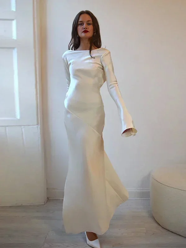 Satin Side Slit Dress Women Elegant Party Loose Maxi Dress