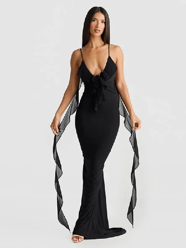 Long Mermaid Spaghetti Strap Backless V Neck Sexy Spring Summer Maxi Dress