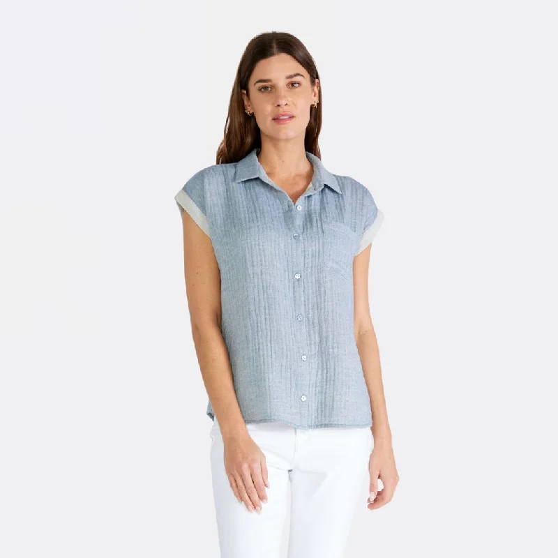 Dolman Sleeve Button Front Top (Dusty Blue)