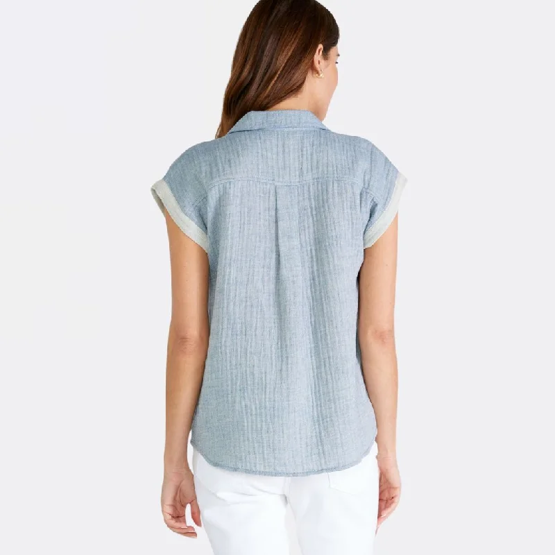 Dolman Sleeve Button Front Top (Dusty Blue)