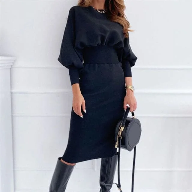 DressBetty - Fashion O-neck Long Sleeve Pencil Dress