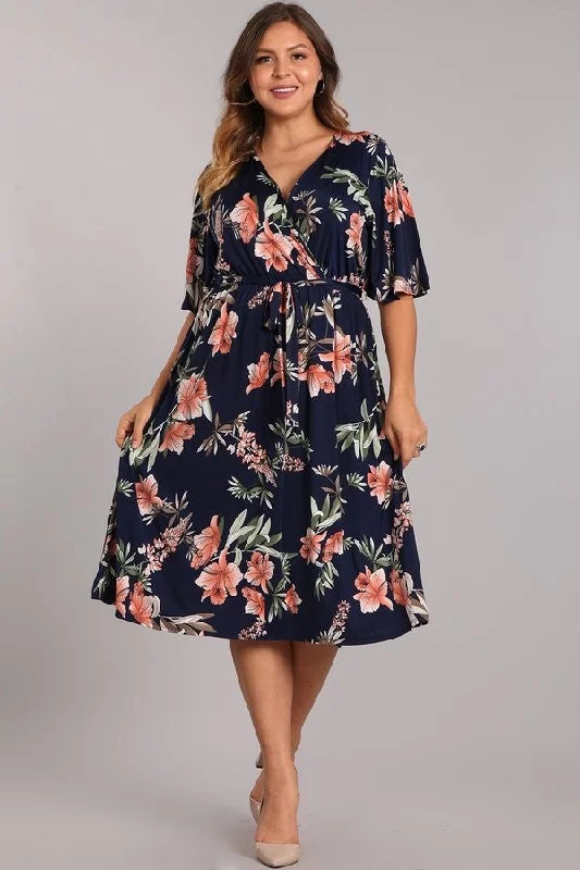 Floral Print Wrap Midi Dress Plus 1821