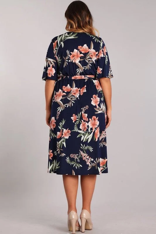 Floral Print Wrap Midi Dress Plus 1821