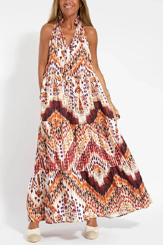 Graceful Appearance Boho Ethnic Print A-line Maxi Dress