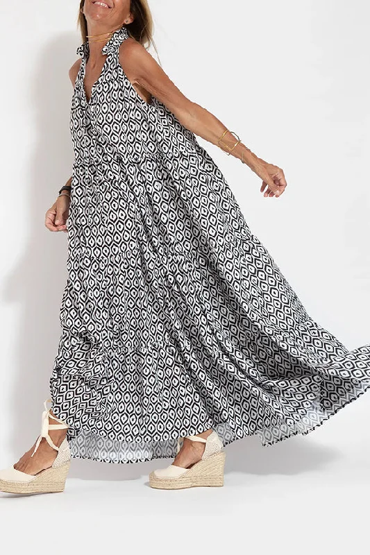 Graceful Appearance Boho Ethnic Print A-line Maxi Dress