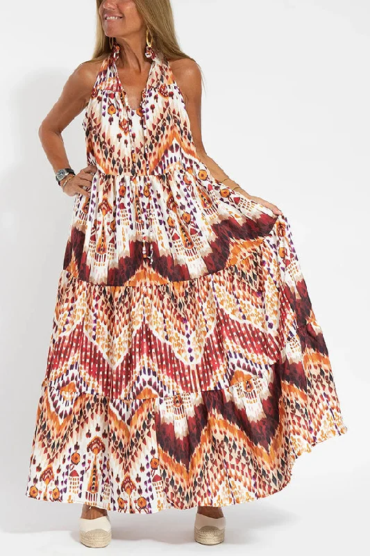 Graceful Appearance Boho Ethnic Print A-line Maxi Dress