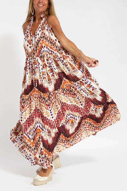 Graceful Appearance Boho Ethnic Print A-line Maxi Dress