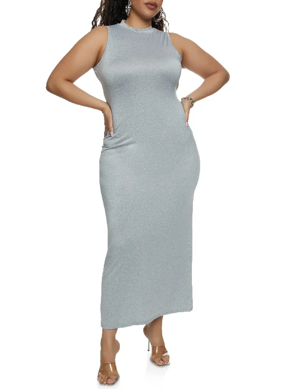 Plus Size Mock Neck Maxi Dress