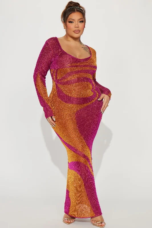 Jackie Metallic Maxi Dress - Orange/combo