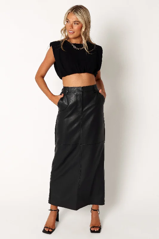 Jade Vegan Leather Column Skirt - Black