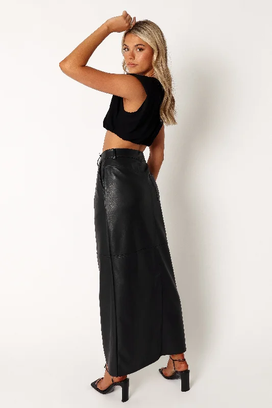 Jade Vegan Leather Column Skirt - Black