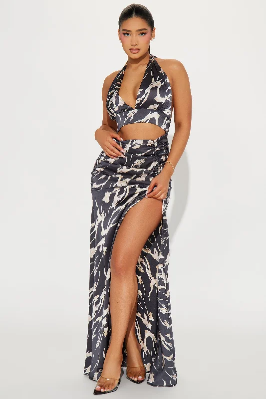 Looking For You Satin Maxi Dress - Black/combo