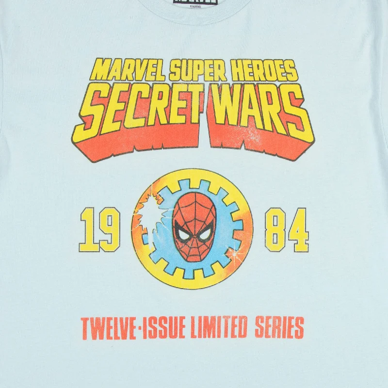 Secret Wars 1984 Spider-Man Shield Sky Blue Tee