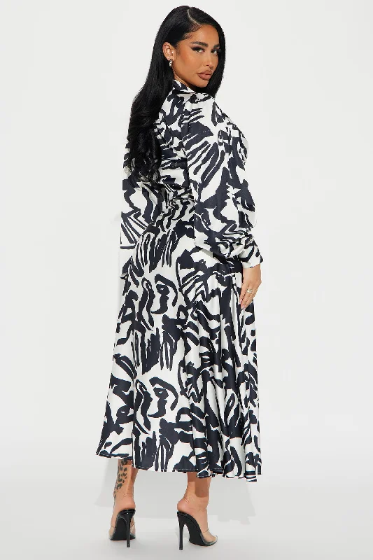 Monaco Nights Satin Maxi Dress - Black/White