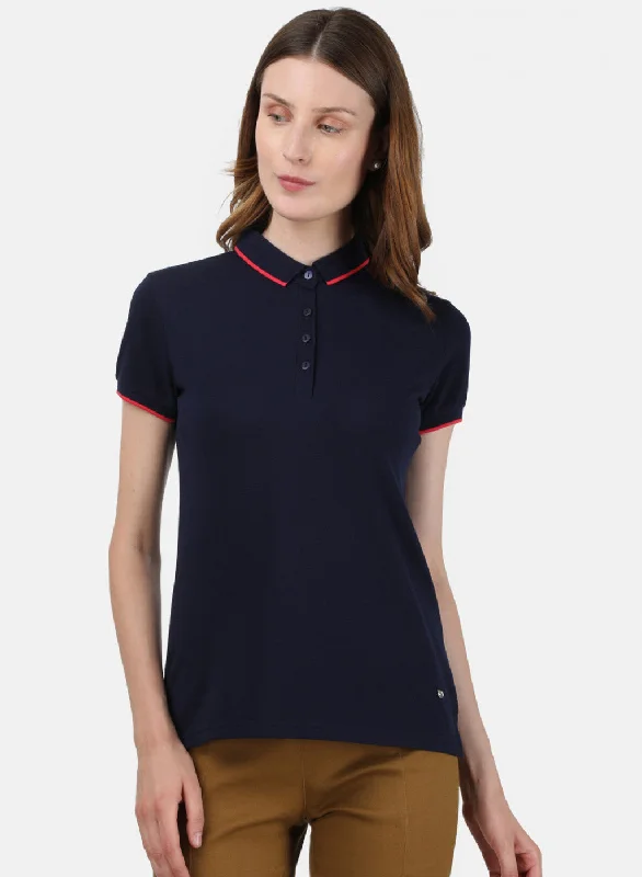 Womens NAvy Blue Plain T-Shirt