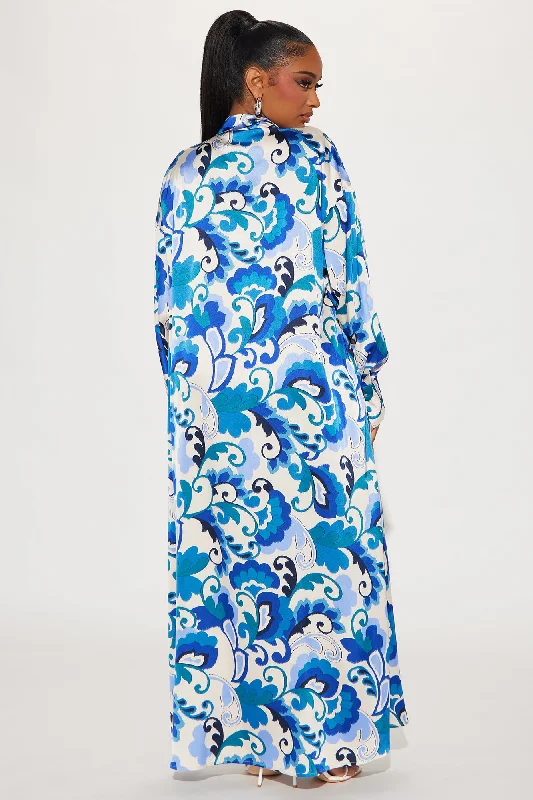 Paisley Satin Shirt Dress - Blue/combo