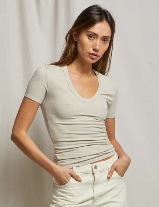 Avril U-Neck Rib SS, Oatmeal