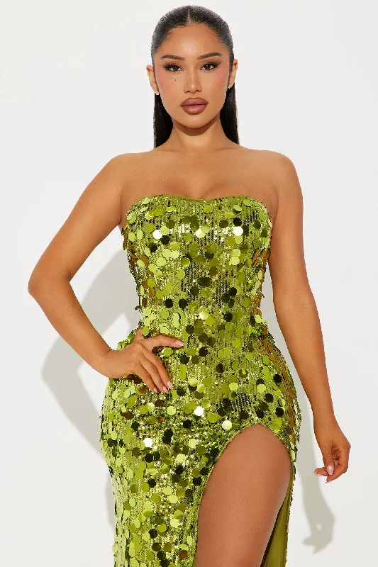 Runway Strapless Sequin Gown - Chartreuse