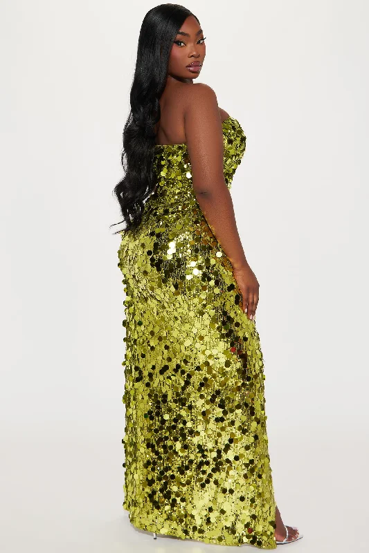 Runway Strapless Sequin Gown - Chartreuse