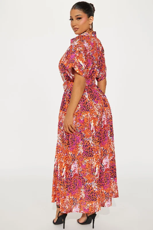 Sahara Leopard Maxi Dress - Orange/combo