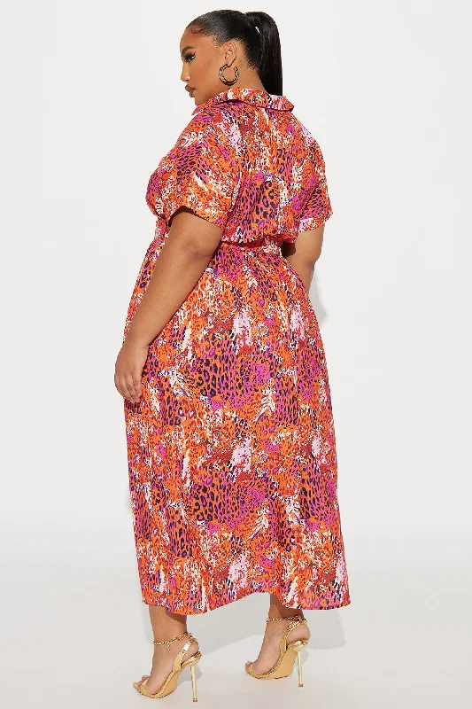 Sahara Leopard Maxi Dress - Orange/combo