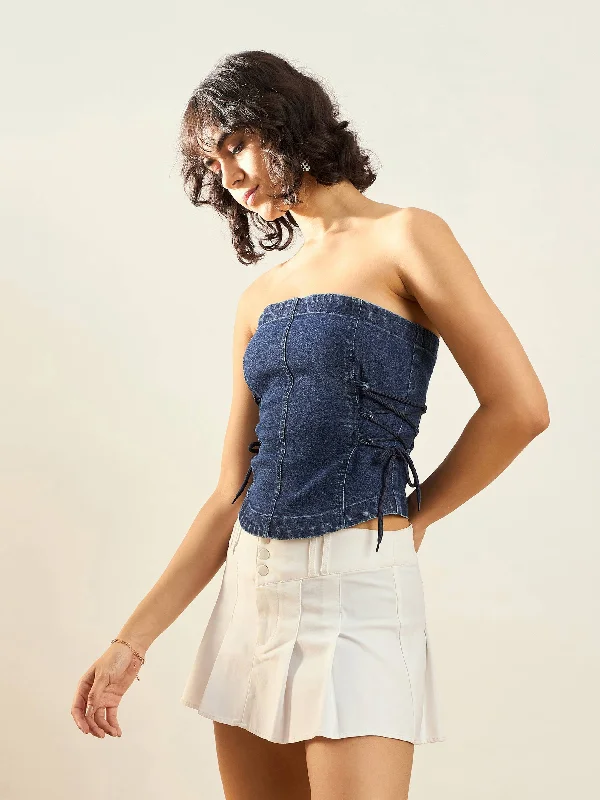 Women Blue Blast Denim Corest Top