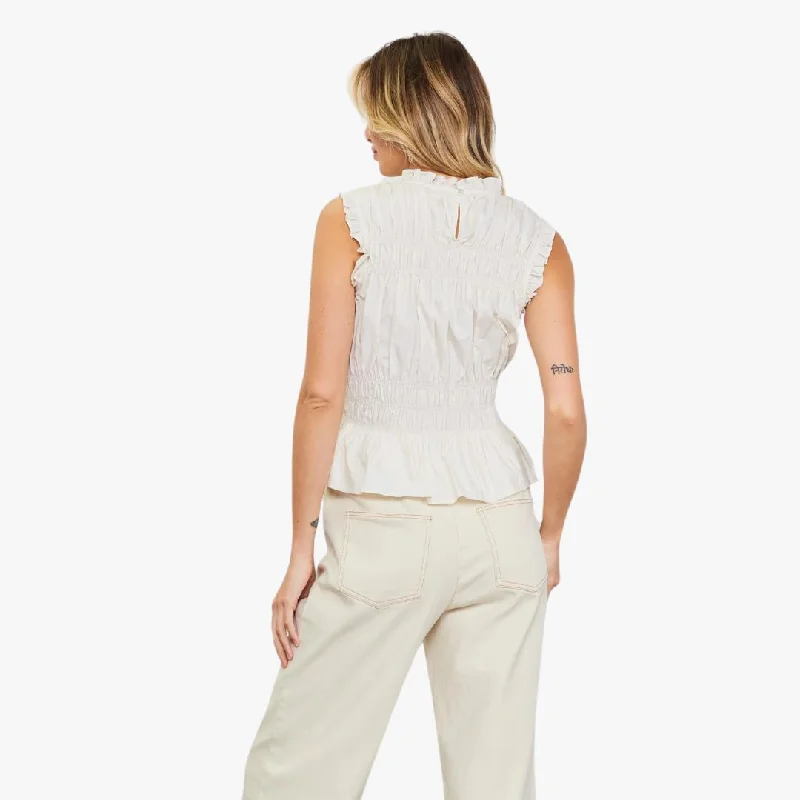 Smocking Poplin Sleeveless Top (Off White)