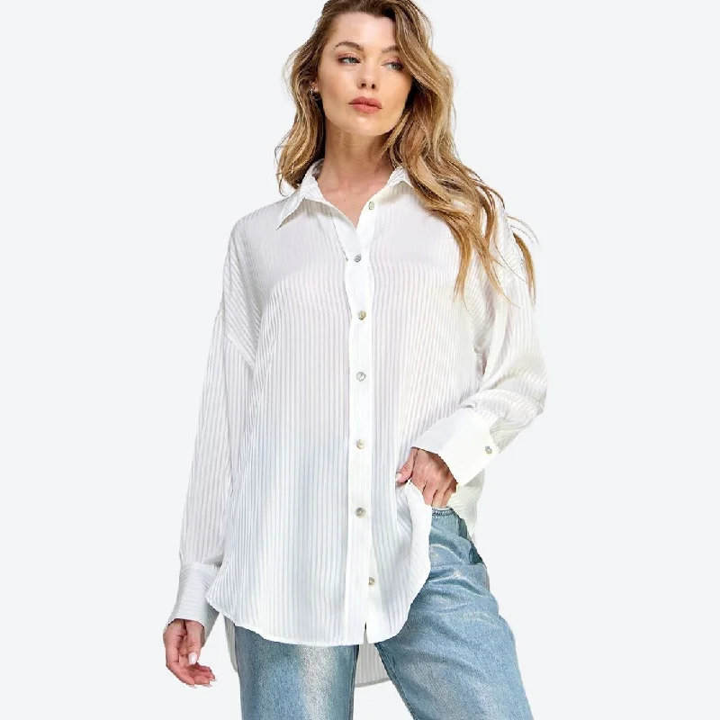 Striped Satin Shirt (White)