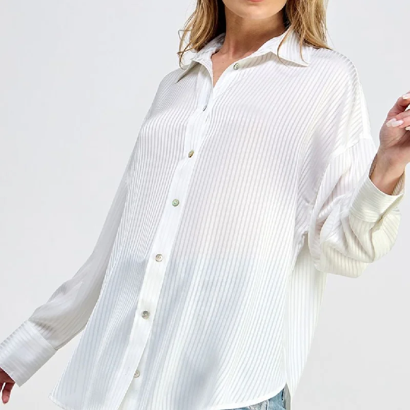 Striped Satin Shirt (White)