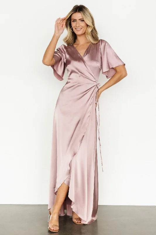 Vara Satin Maxi Wrap Dress | Lilac