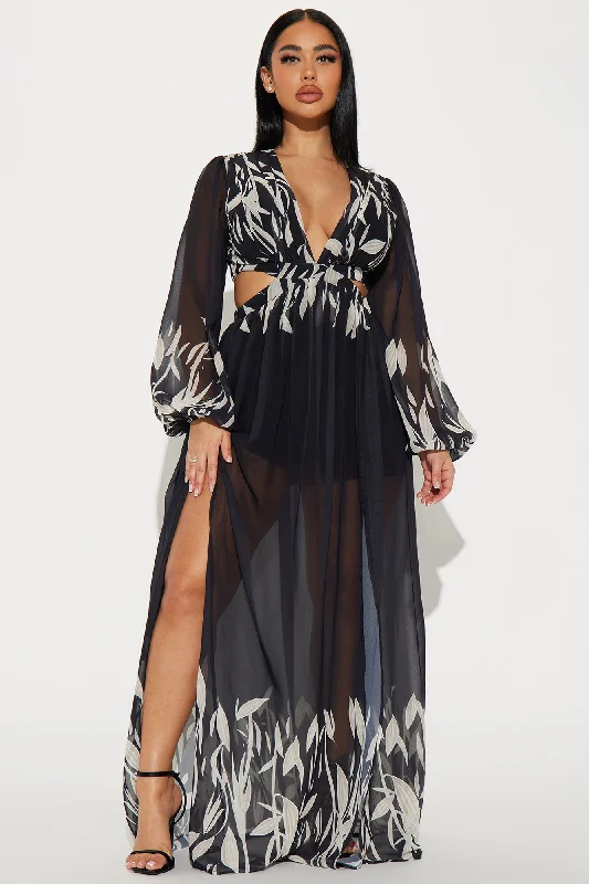 Villa Vacation Chiffon Maxi Dress - Black/combo