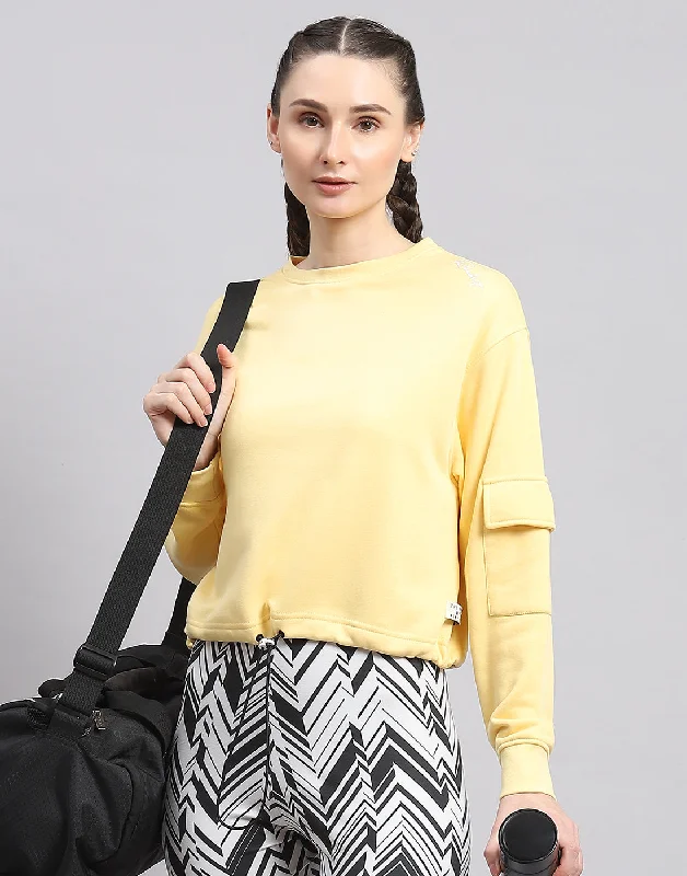 Women Yellow Solid Round Neck Full Sleeve Sweatshirt