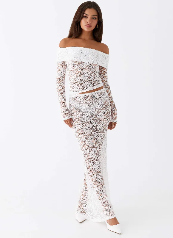 Zephyra Lace Maxi Skirt - White